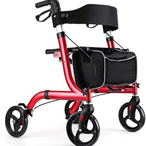 Healconnex Rollator Walkers for Seniors-Folding Rollator Walker with Seat and Four 8-inch Wheels-Medical Rollator Walker with Comfort Handles and Thick Backrest-Lightweight Aluminium Frame and Basket