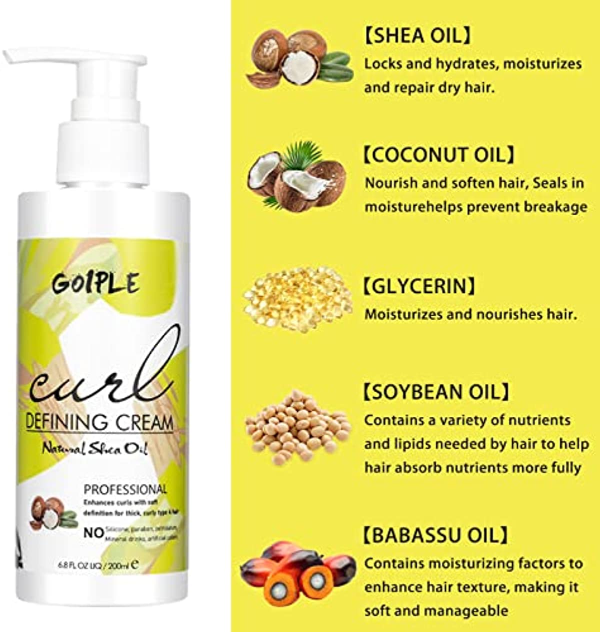 Curl Defining Cream for Curly Hair - Curling Perfection Wavy Hair Products Curl Cream, Hair-Smoothing Anti-Frizz Cream to Define All Natural Curl Types & Hair Textures with 9 Row Brush