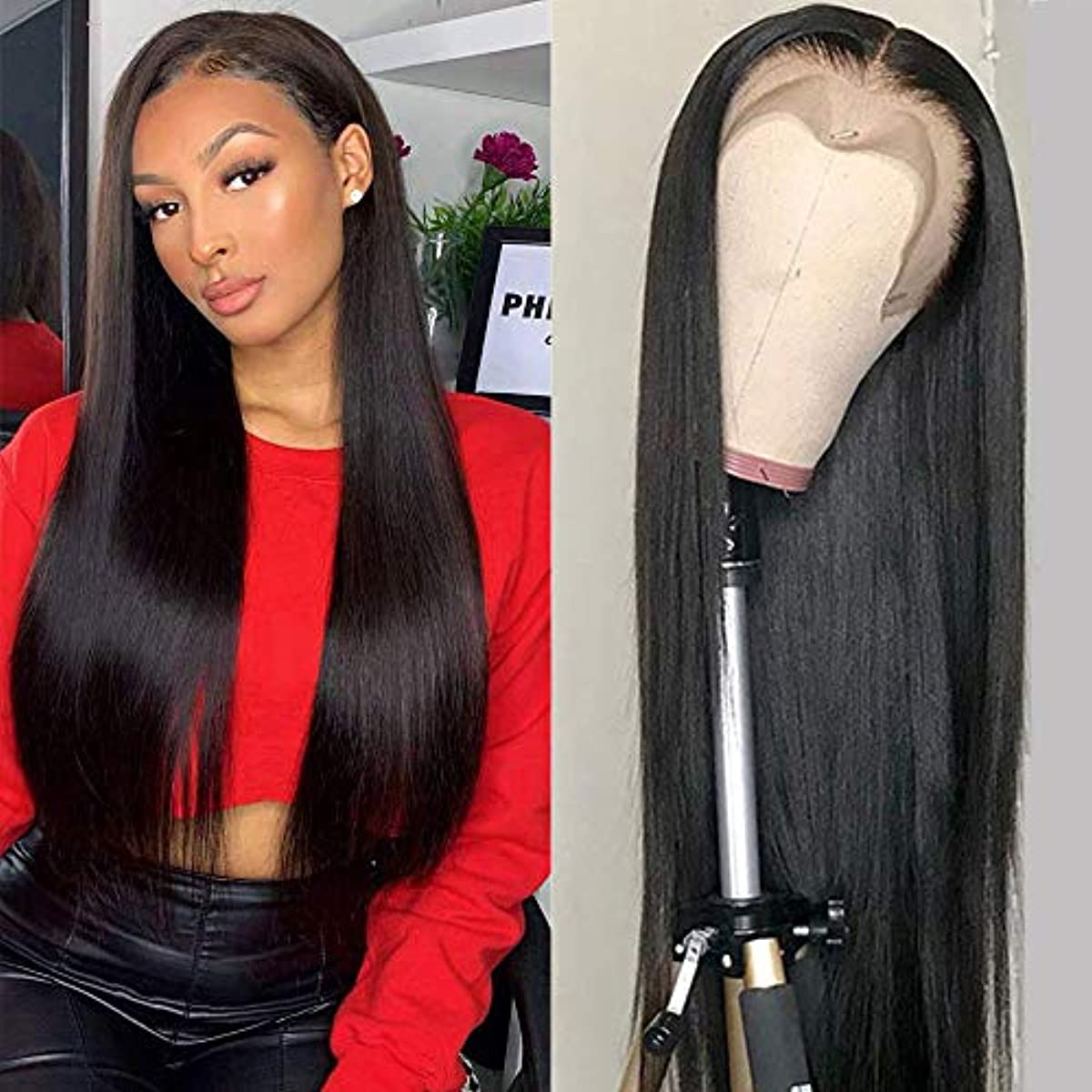 Lace Front Wigs Human Hair 24 inch Straight Lace Frontal Wigs For Black Woman 13x4 Lace Front Wigs Pre Plucked Hairline with Baby Hair 150{3ce9dc9f7e831427937bcc05bd5c36e3157a214b7a1ec5c234e105ad24840a77} Density 10A Dyale Natural Black Hair Wig(24 inch)