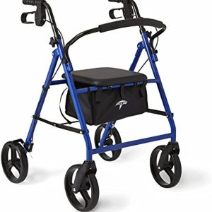 Medline Standard Steel Folding Rollator Walker with 8\" Wheels, Supports up to 350 lbs, Blue