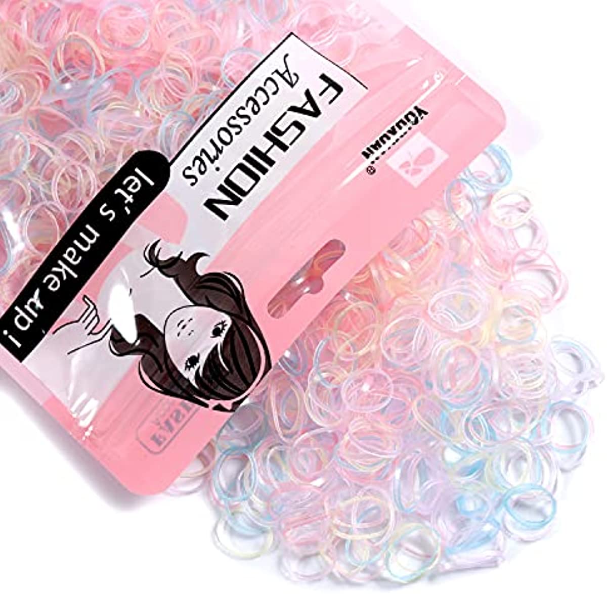 Youxuan Mini Hair Elastics for Girls Transparent Rubber Bands, 1000 PCS, Multi Color
