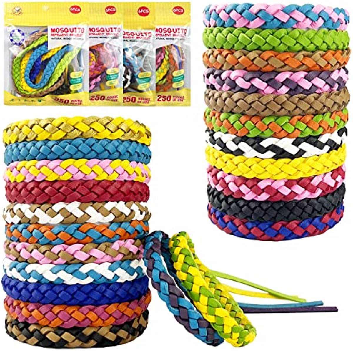 Mosquito Repellent Bracelets 24 Pack, PU Leather Mosquito Repellent Bands, DEET Free Mosquito Wristbands Safe for Adults and Kids Indoor Outdoor Camping Swimming Fishing Traveling