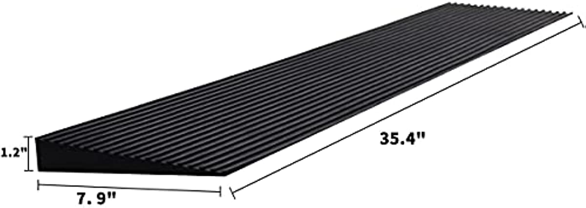 Cashoner 1.2 Inch Rise Solid Rubber Threshold Ramp 7.9 Inch Wide Non-Skid Wheelchair Transition Ramp 1500 lbs Weight Capacity for Bathroom Doorways Steps Stairs Mobility Scooters for Home