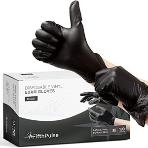 Black Vinyl Disposable Gloves Medium 100 Pack - Latex Free, Powder Free Medical Exam Gloves - Surgical, Home, Cleaning, and Food Gloves - 3 Mil Thickness