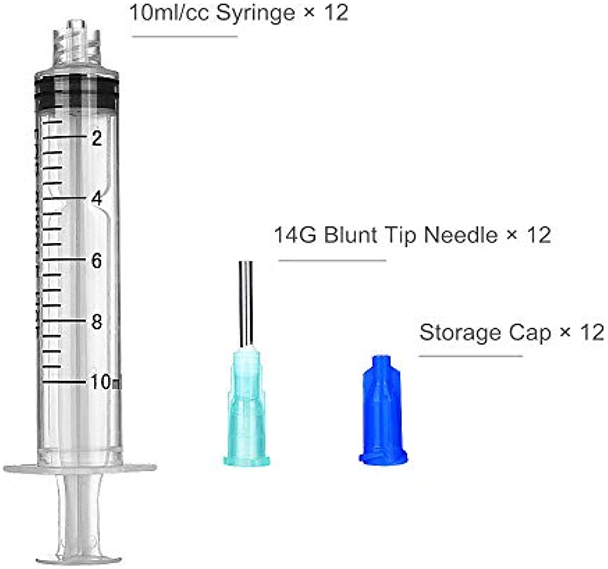 NUOBU 12Pack-10ml/cc Syringes Set, 14G Blunt Tip Needle with Storage Caps, Luer Lock Plastic Glue Applicator, Industrial Grade Syringe, Great for Refilling and Measuring Oil Dispensing