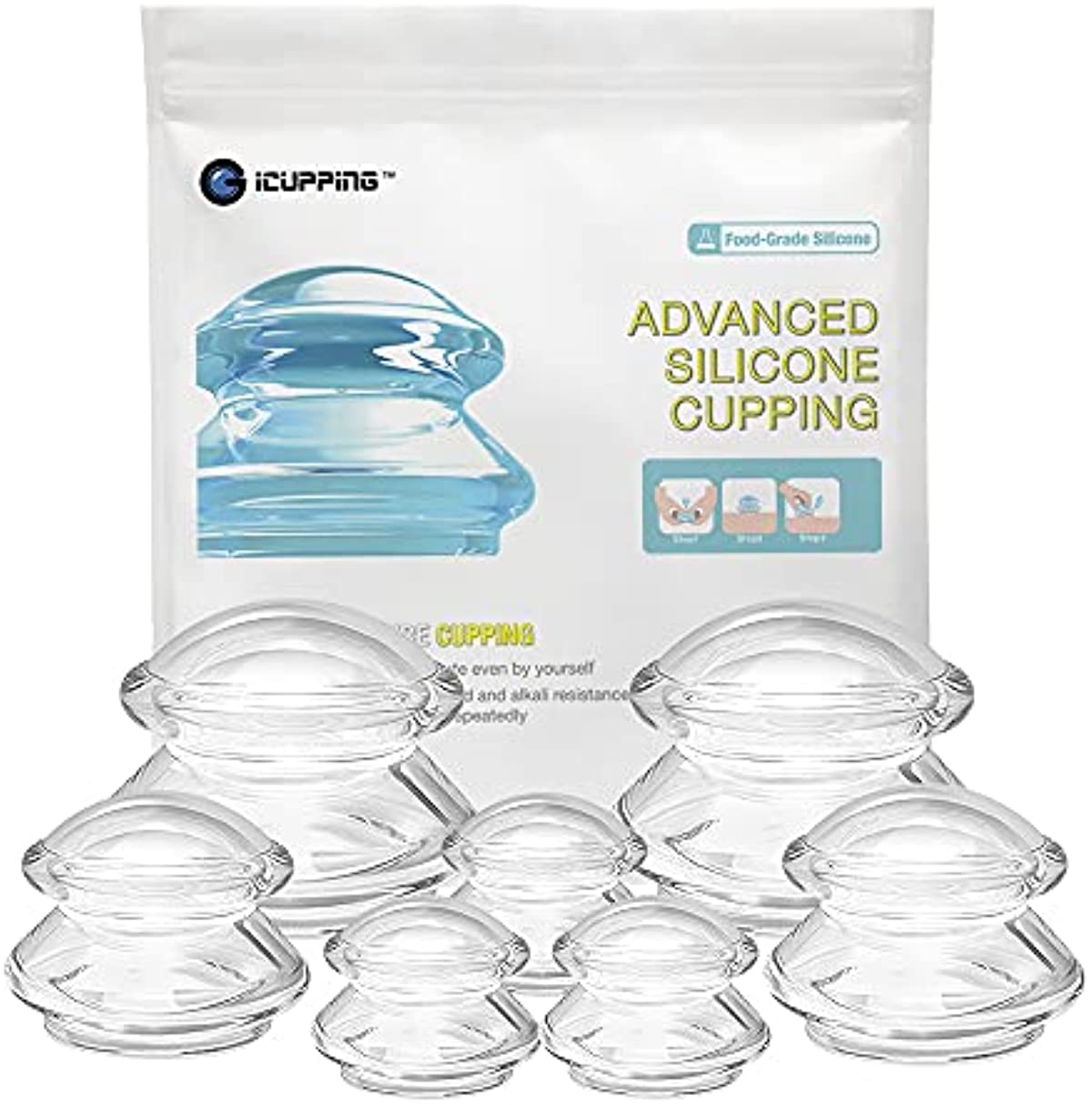 ICUPPING Cupping Therapy Set for Home Use and Professionally Massage Therapists, Silicone Cupping Set for Deep Tissue Myofascial Release and Cellulite Reduction (Clean)