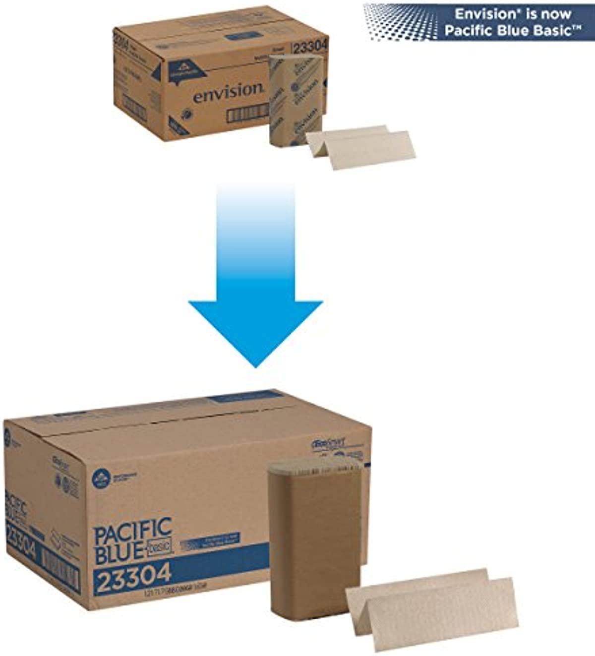 Pacific Blue Basic Recycled Multifold Paper Towels (Previously Branded Envision) by GP PRO (Georgia-Pacific), Brown, 23304, 250 Towels Per Pack, 16 Packs Per Case
