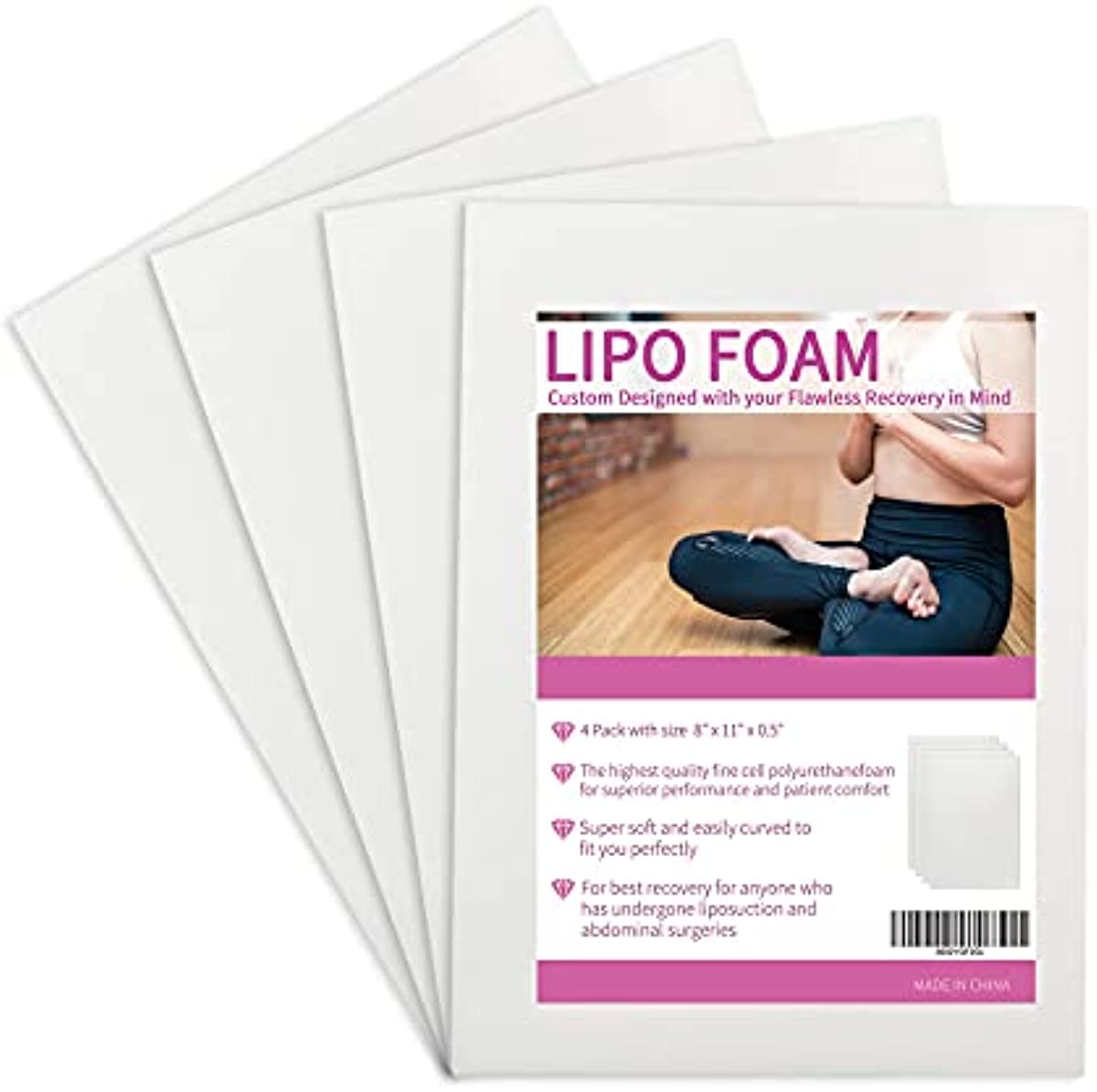 Lipo Foam Pads for Post Surgery,Birllaid Bbl Foam Boards after Lipo,Help Out When Using Ab Board Compression Garments Tummy Tuck, 4 Pack Liposuction Surgery Foam Sheet for Recovery 8\"X11\"