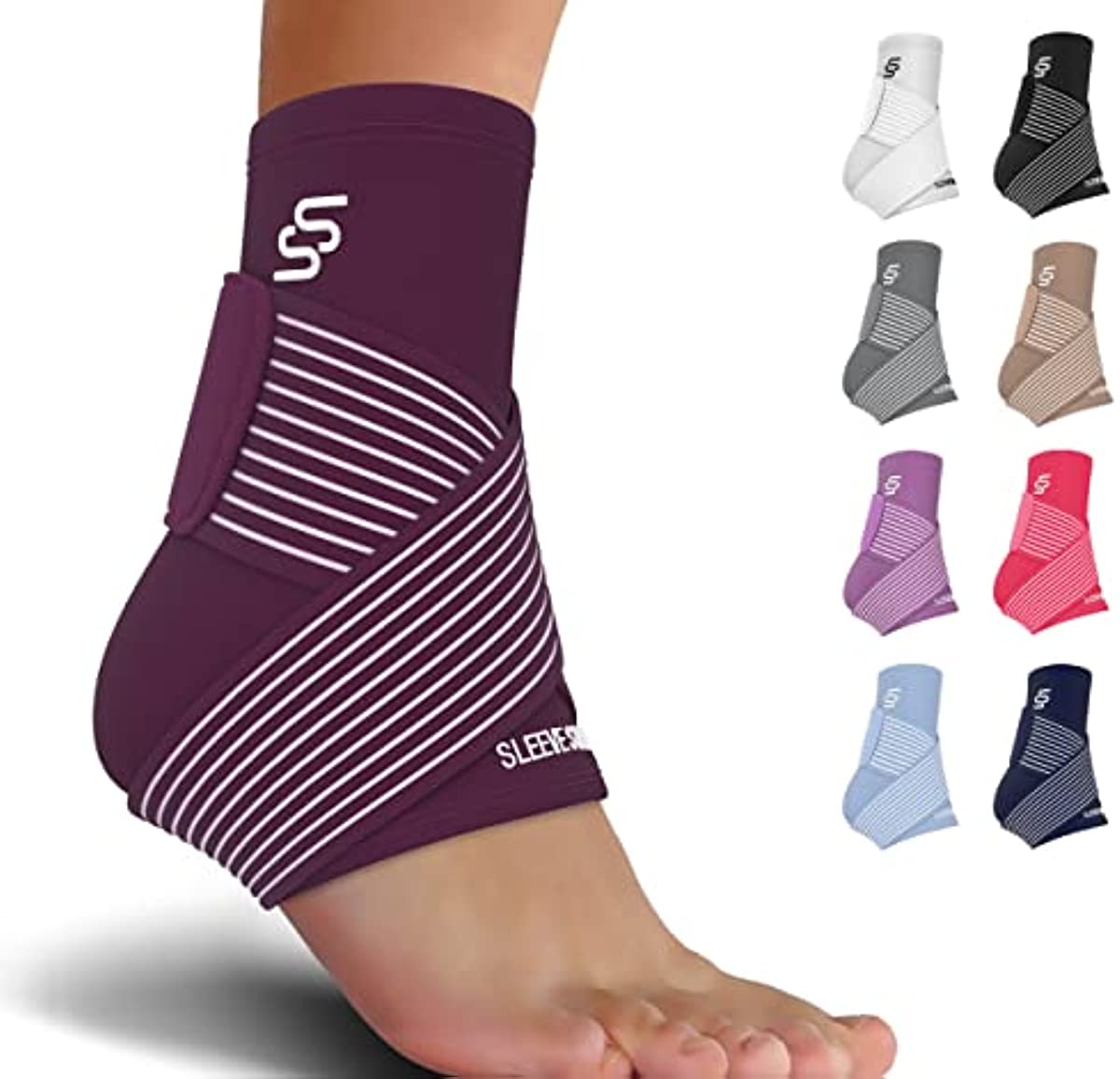Sleeve Stars Ankle Brace for Plantar Fasciitis Relief, Ankle Wrap & Ankle Brace for Women & Men w/ Ankle Support Strap for Sprained Ankle & Heel Protectors Sleeve, Heel Brace for Heel Pain (Single/Dark Purple)