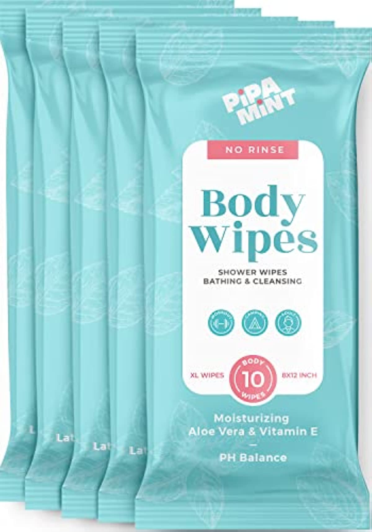 Body Wipes (5 Pack) – 50 XL Shower Wipes, Body Wipes for Adults Bathing, Adult wipes - Bath Wipes for Adults No Rinse, with Vitamin E & Aloe Vera, Alcohol-Free, Rinse Free (8x12 Inch)