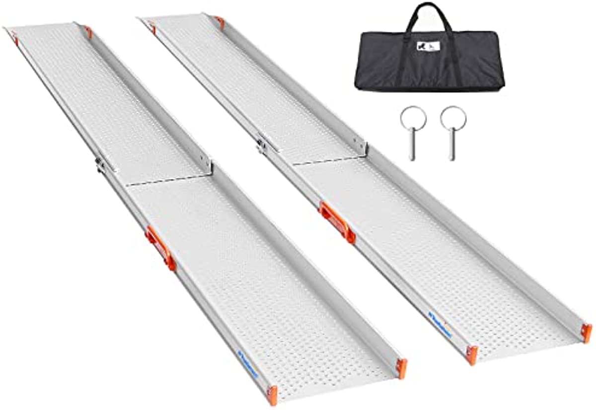 Ruedamann 8\'L x 11.6\" W Aluminum Wheelchair Ramp Wider Design,Holds Up to 800lbs, Perfect for Manual Wheelchairs,Heavy Scooters and Electric Wheelchairs
