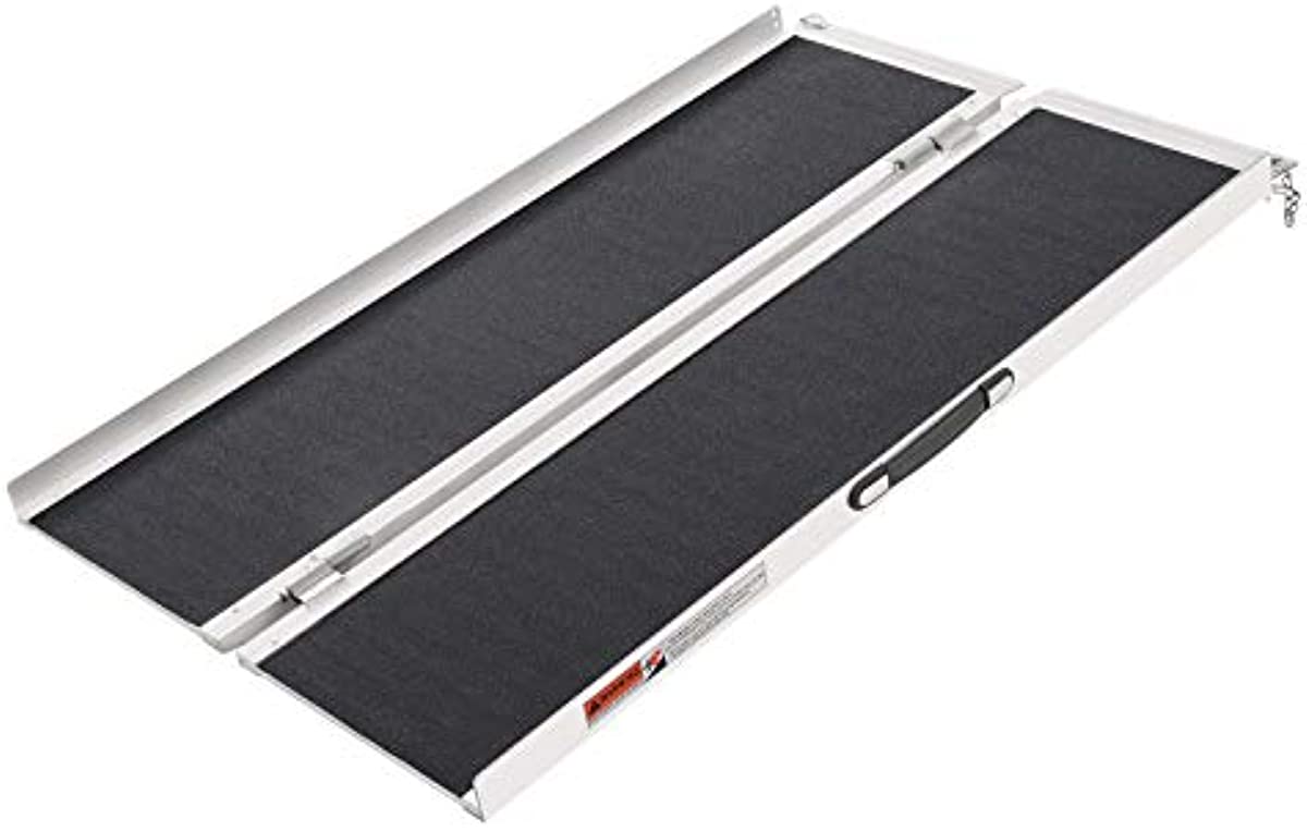 4FT Wheelchair Ramp,Non-Slip Portable Aluminum Ramp for Wheelchairs Single Fold 600lbs for Steps Stairs and Thresholds，Stairs, Doorways, Scooter (28.2\" W x 47.8\" L) (Non-Skid 4FT)