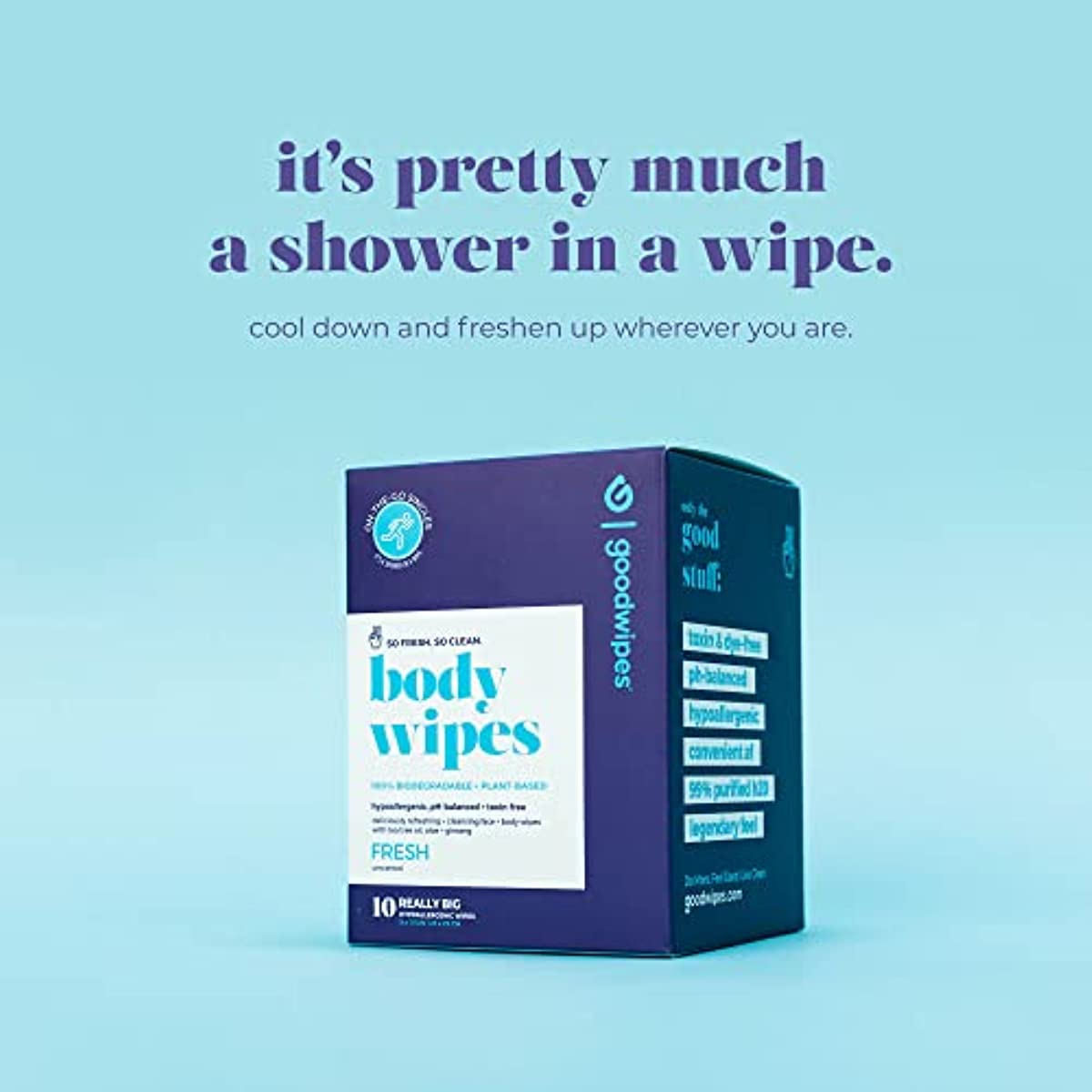Goodwipes Really Big Body Wipes, Fresh Scent, Plant Based and Hypoallergenic, Wipe Away Sweat and Odor, for Face and Body, with Aloe and Ginseng (10 Count)