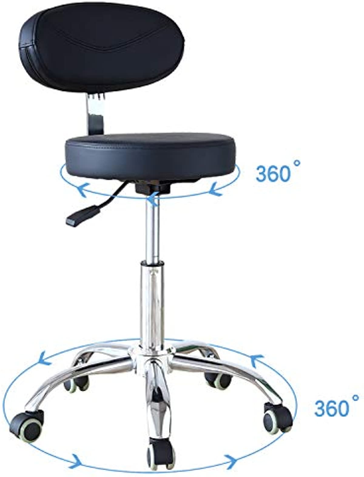 FOHGFNT Drafting Adjustable Rolling Swivel Stool Chair for Massage Facial Beauty Salon Spa Medical Dental Clinic Home Office with Backrest and Wheels,Black