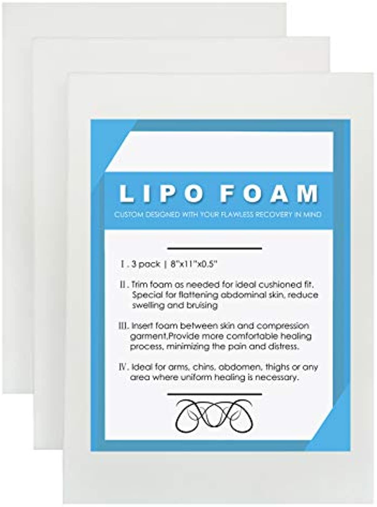 3 Pack Lipo Foam - Post Surgery Ab Board for Use with Post Liposuction Surgery Flattening Abdominal Compression Garments Liposuction Foam pads for Recovery 8\"X11\"