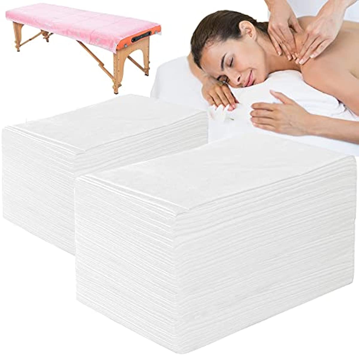 100 PCS Massage Table Sheets Disposable Non Woven SPA Bed Cover Breathable Polypropylene Fabric 31\" x 70\" Thin, Not Waterproof (White)