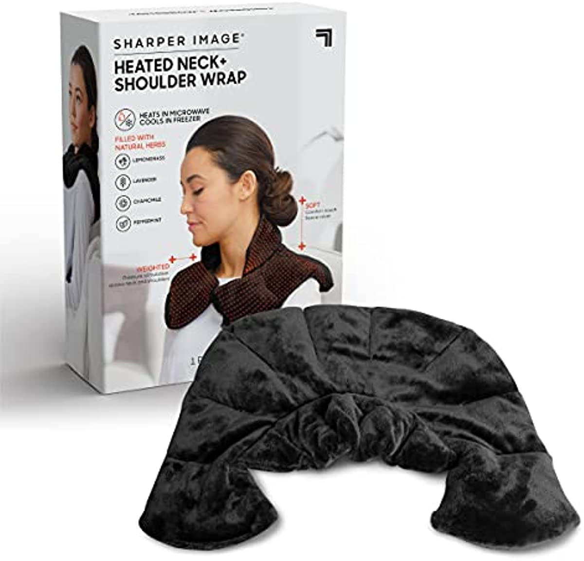 SHARPER IMAGE Warm & Cooling Herbal Aromatherapy Neck & Shoulder Plush Wrap Pad for Soothing Muscle Pain and Tension Relief Therapy, 100{d9f90e1dd76717a4a0b2a9026c597910fbe48532101c988c403e4e41af012c31} Natural Lavender & Herb Spa Blend, Holiday Gift