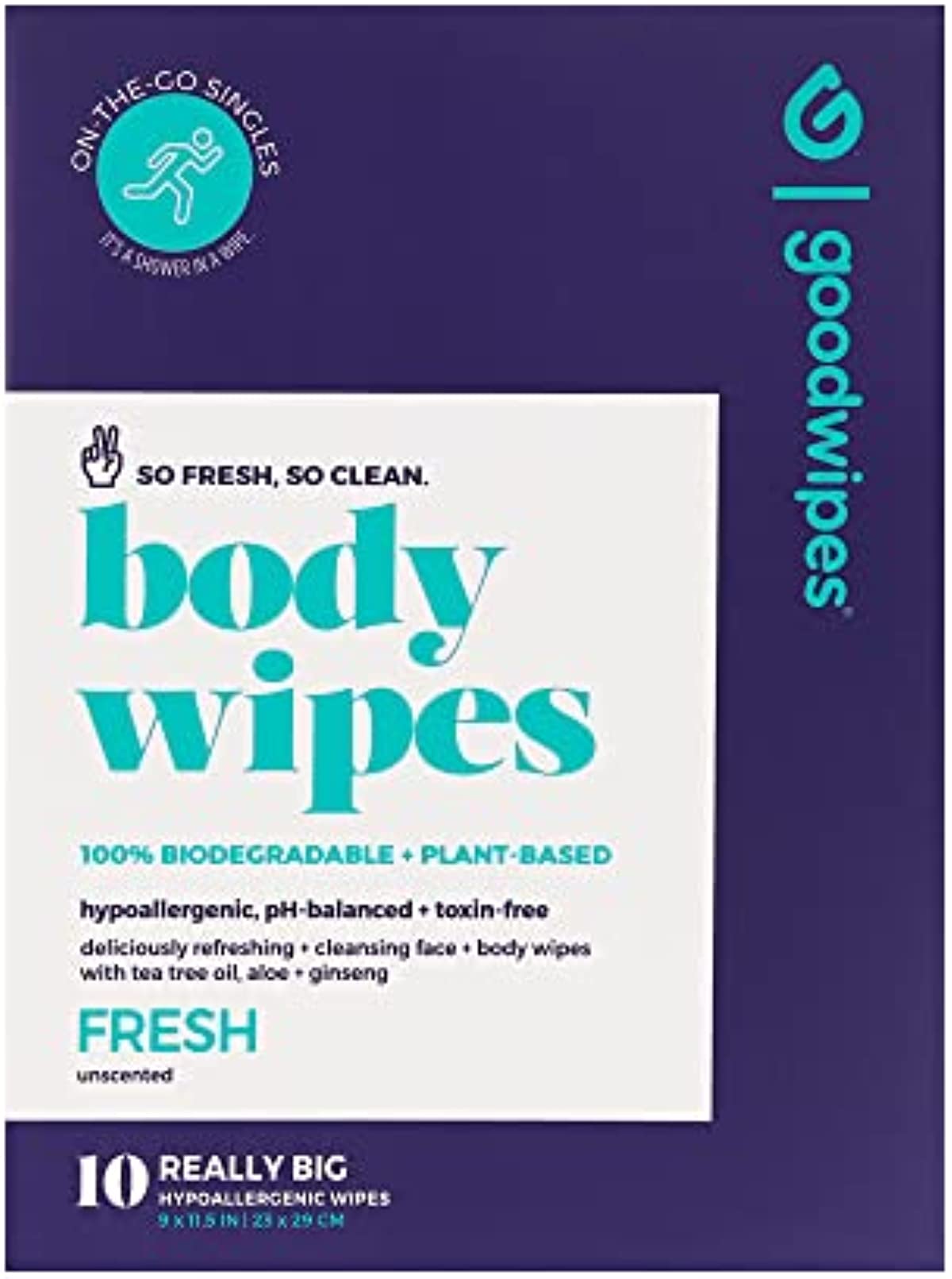 Goodwipes Really Big Body Wipes, Fresh Scent, Plant Based and Hypoallergenic, Wipe Away Sweat and Odor, for Face and Body, with Aloe and Ginseng (10 Count)