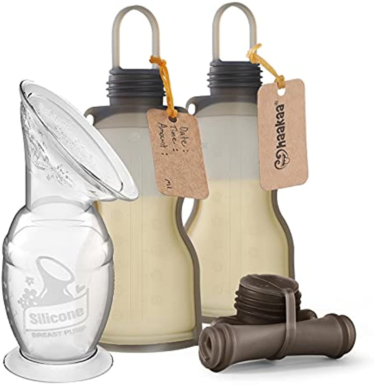 haakaa Silicone Manual Breast Pump 5.4 oz & Reusable Breastmilk Storage Bag 9oz Set - Milk Collector| Letdown Catcher| Leak Proof Storing Pouches| Breast Milk Saver for Breastfeeding Moms