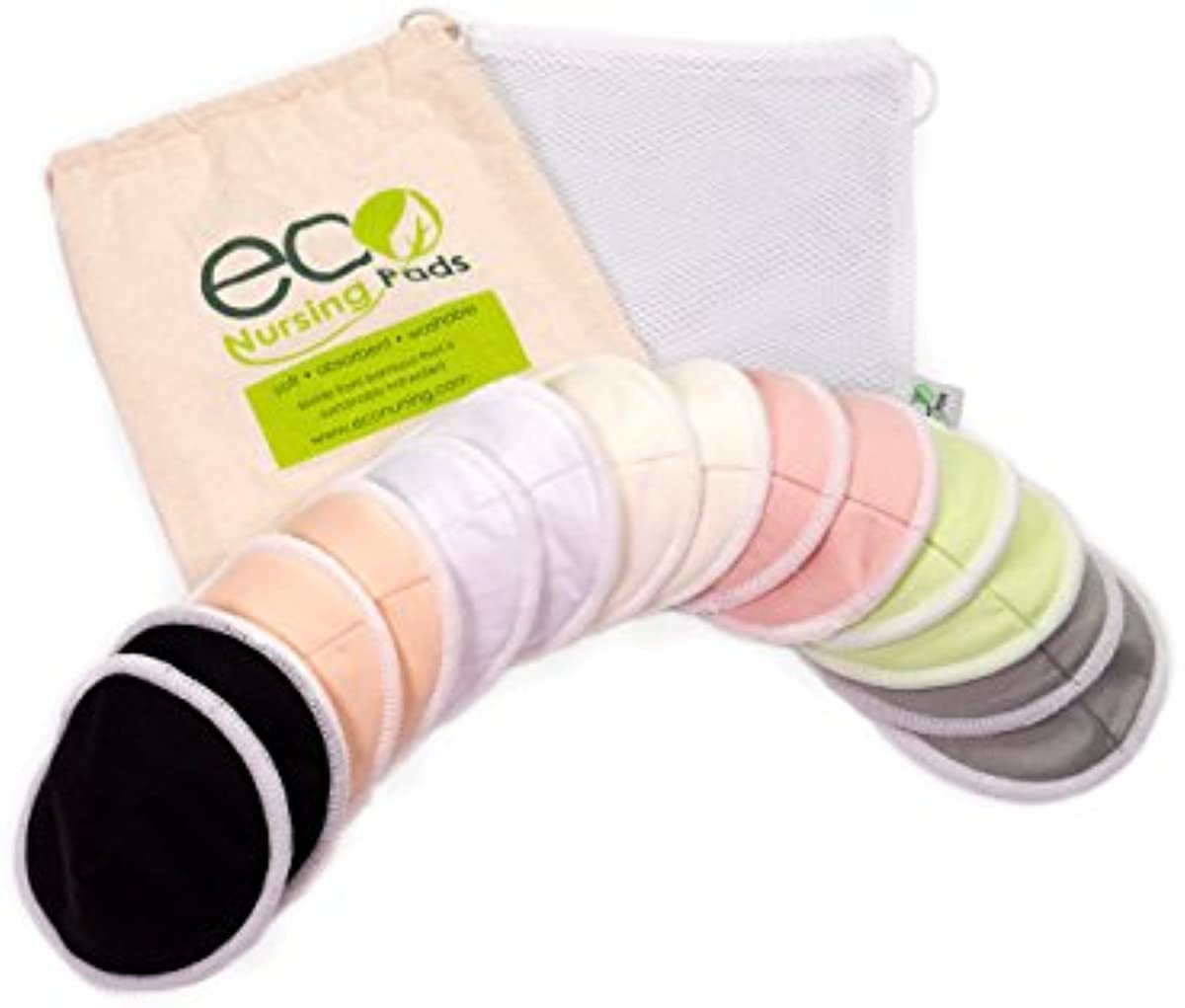 Contoured or Round | Washable Reusable Bamboo Nursing Pads | Organic Bamboo Breastfeeding Pads | Large (12cm) | 14 Pack with 2 Bonus Pouches & Free E-Book