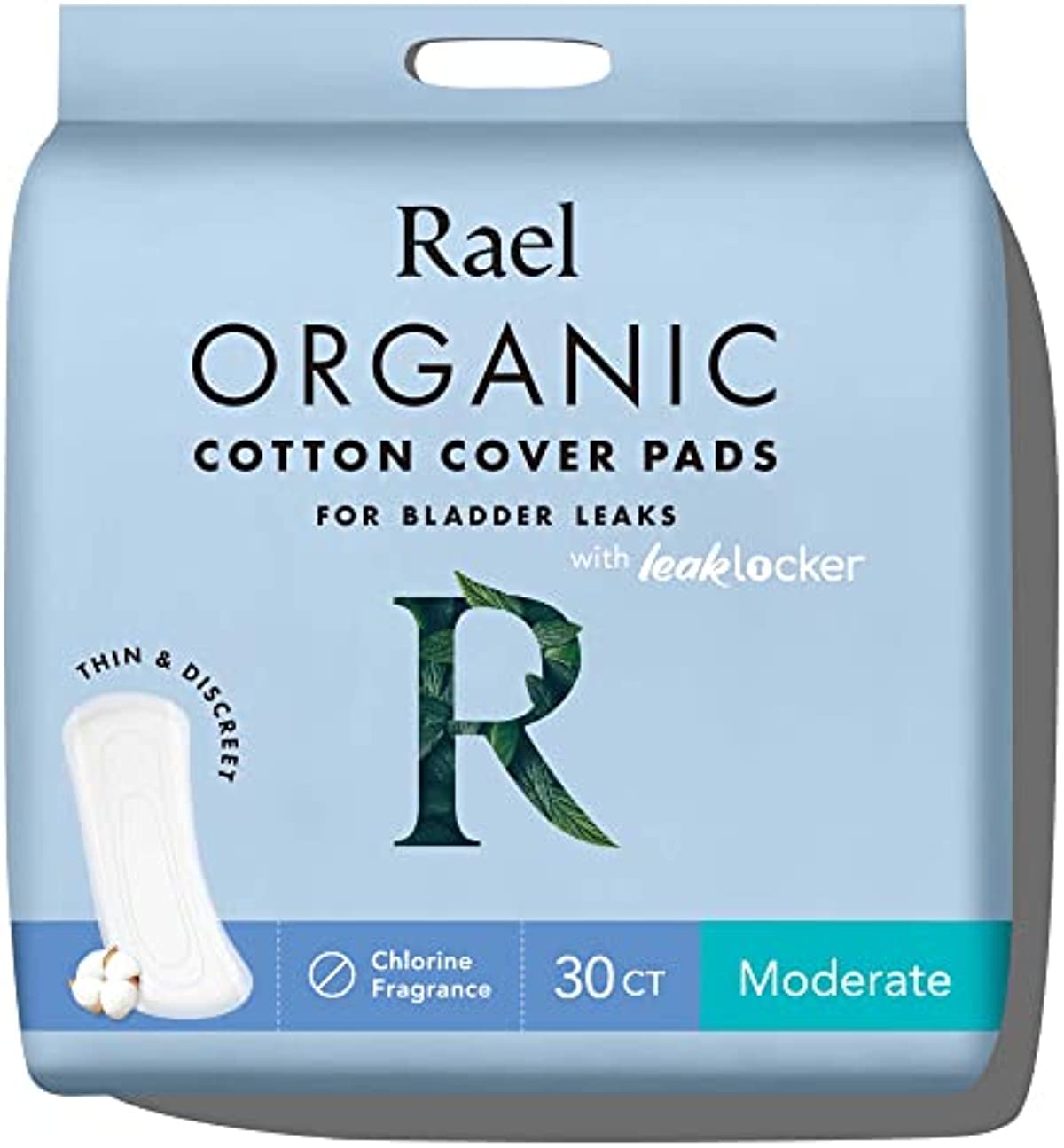 Rael Organic Incontinence Pads Moderate Organic Bladder Control and Postpartum Pads, 4 Layer Core with Leak Guard Technology, Postpartum (30 Count)