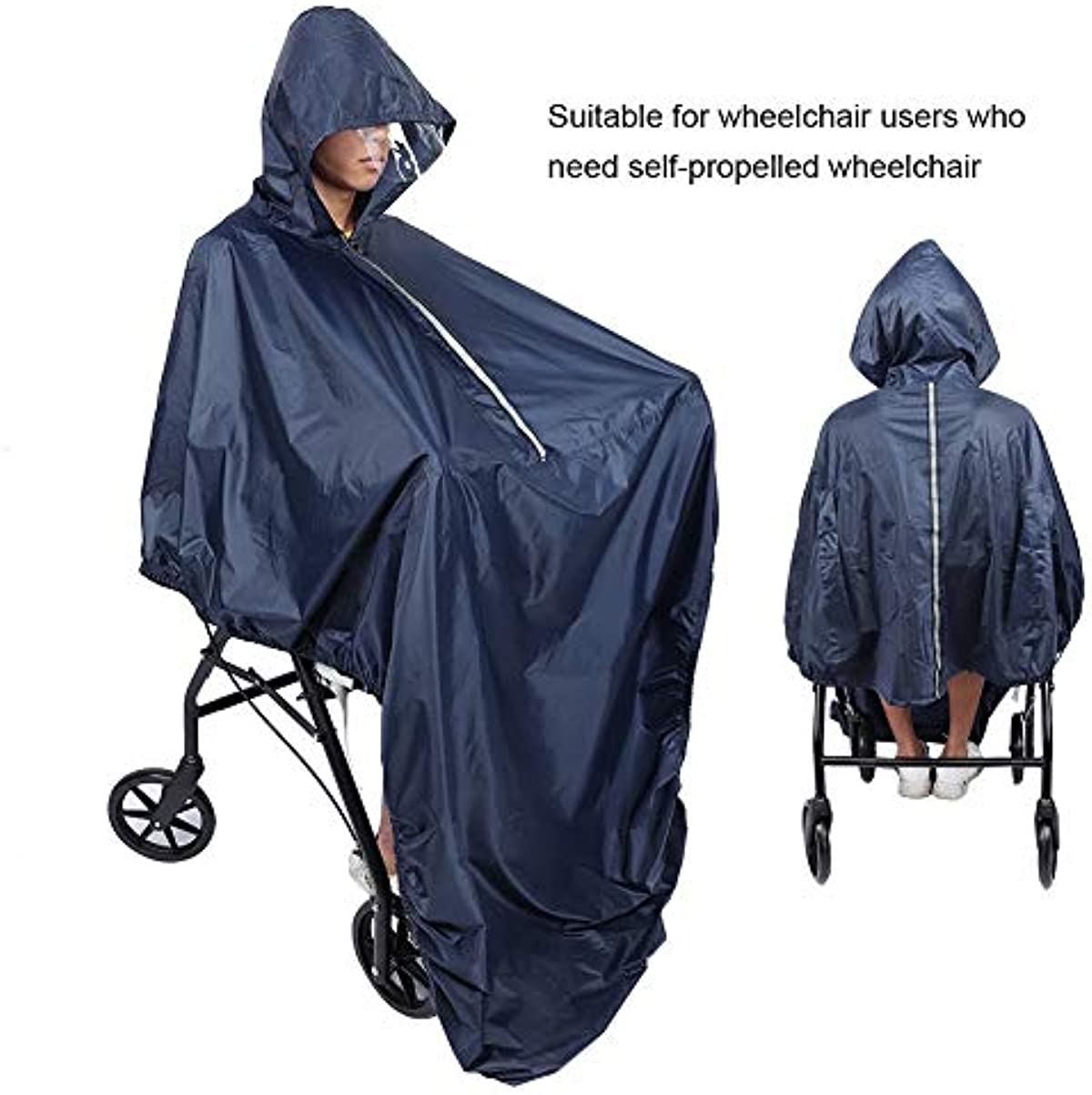 Hooded Waterproof Wheelchair Poncho, Soft Water & Tear Resistant Rain Protection Cape Over Knee Coverage Wheelchair Rain Coat Cover Raincoat One Size For Men & Women