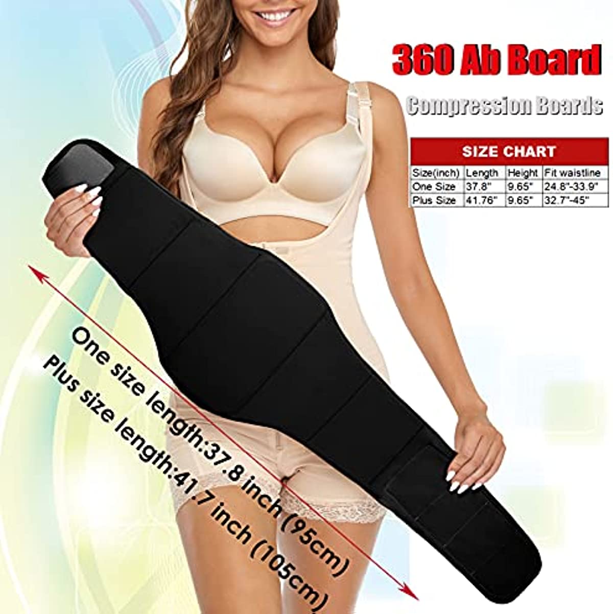 Abdominal Board 360 Lipo Foam Ab Board Post Surgery Liposuction Waist Belly Wrap Board for Lipo Recovery (One Size fit waist 24\"-33.8\", Black)