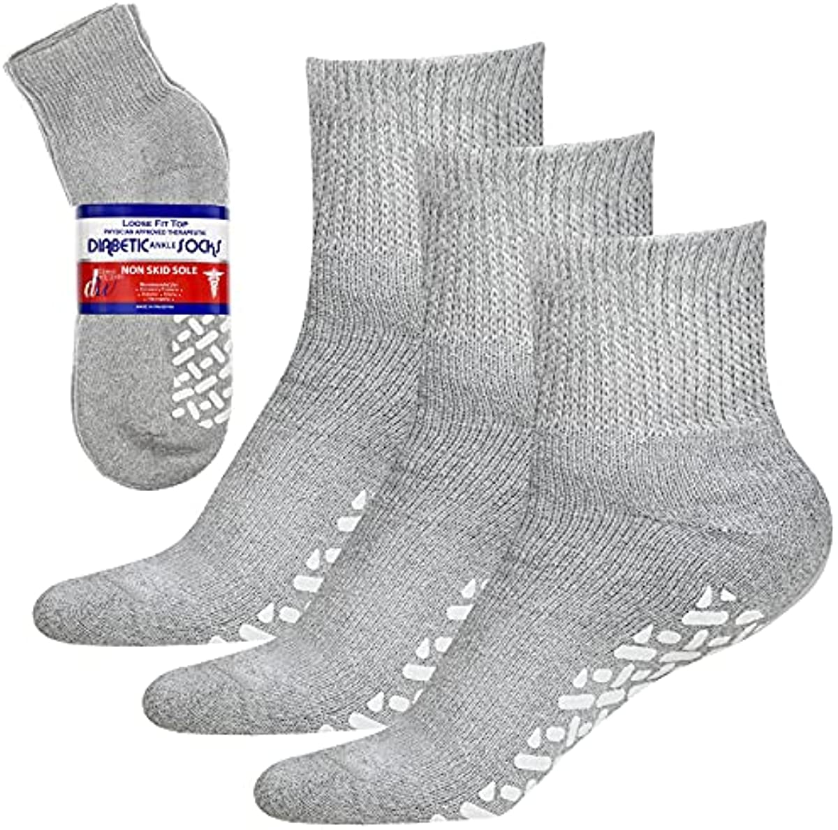 Debra Weitzner Loose Fit Non-Binding Sock - Diabetic Non-Slip Socks for Men and Women - Ankle 3Pk Grey