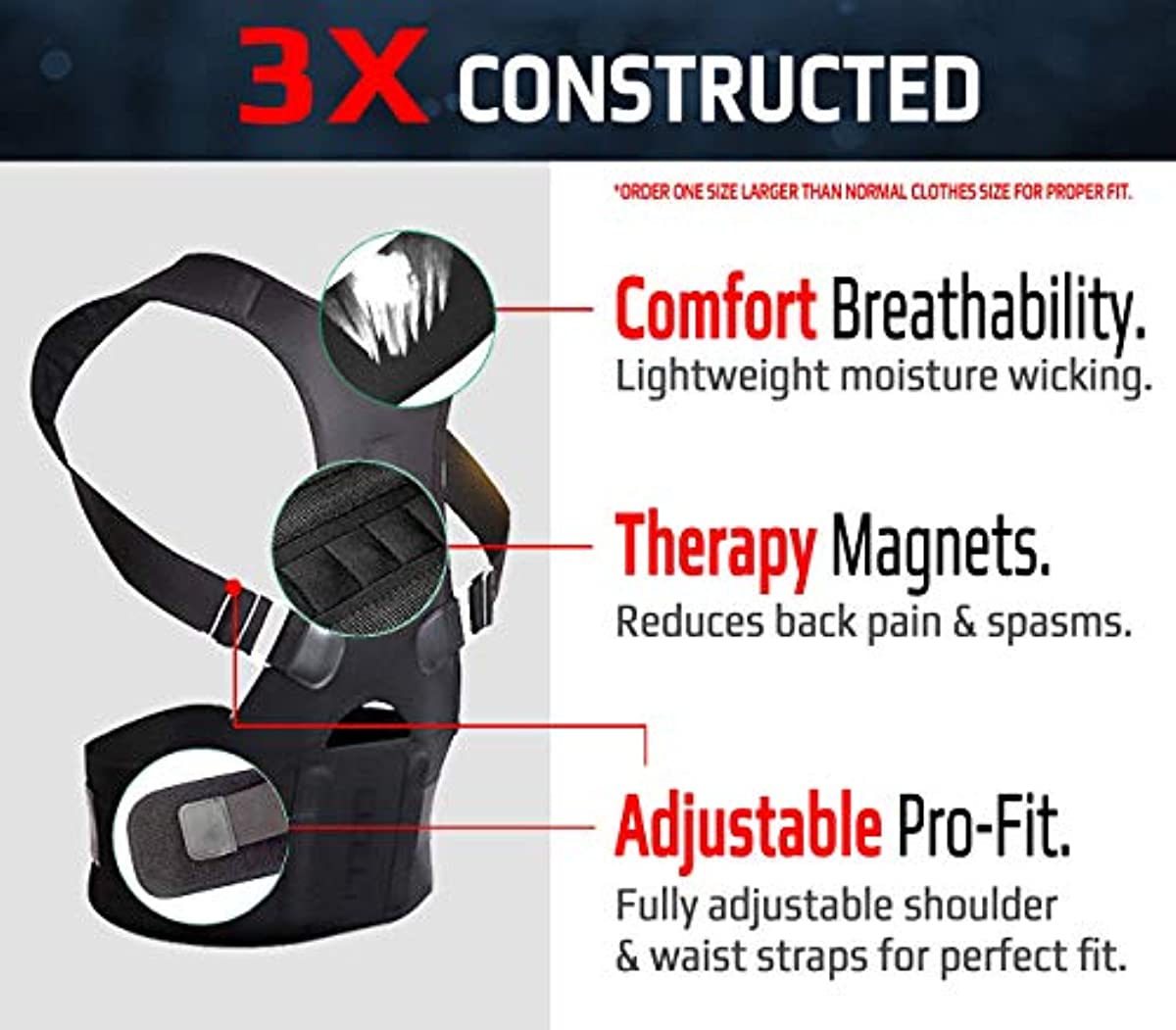 VPX Magnetic Posture Corrector Men & Women | Fully Adjustable Padded Back Supporter, Straightener, Trainer | All Day Pain Relief & Lumbar Support | Neck, Spine Stretcher, Shoulders Correction, Braces