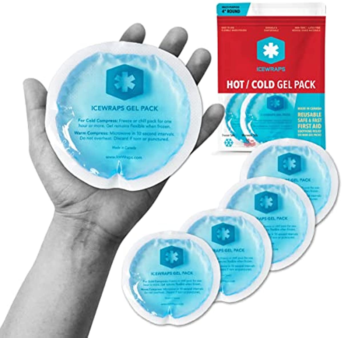 ICEWRAPS - Mini / Small Round Reusable Soft Gel Ice Packs | Nipple & Breast Ice Packs for Breastfeeding - Face & Eye Ice Pack - Kids Ice Packs for Boo Boos - Hot Cold Compress for Injuries - 5 Pack