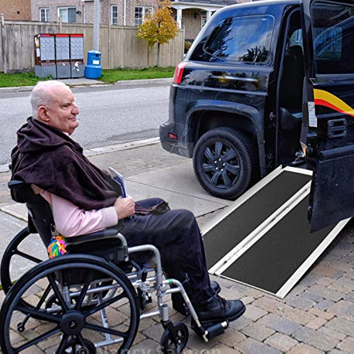 Koozam Upgraded Wheelchair Ramp | Strong, Sturdy Aluminum Portable Wheelchair Ramp with Skidproof Surface | Innovative Wide Threshold Ramp for Wheel Chairs, Scooters & More | 36 x 31 Inches