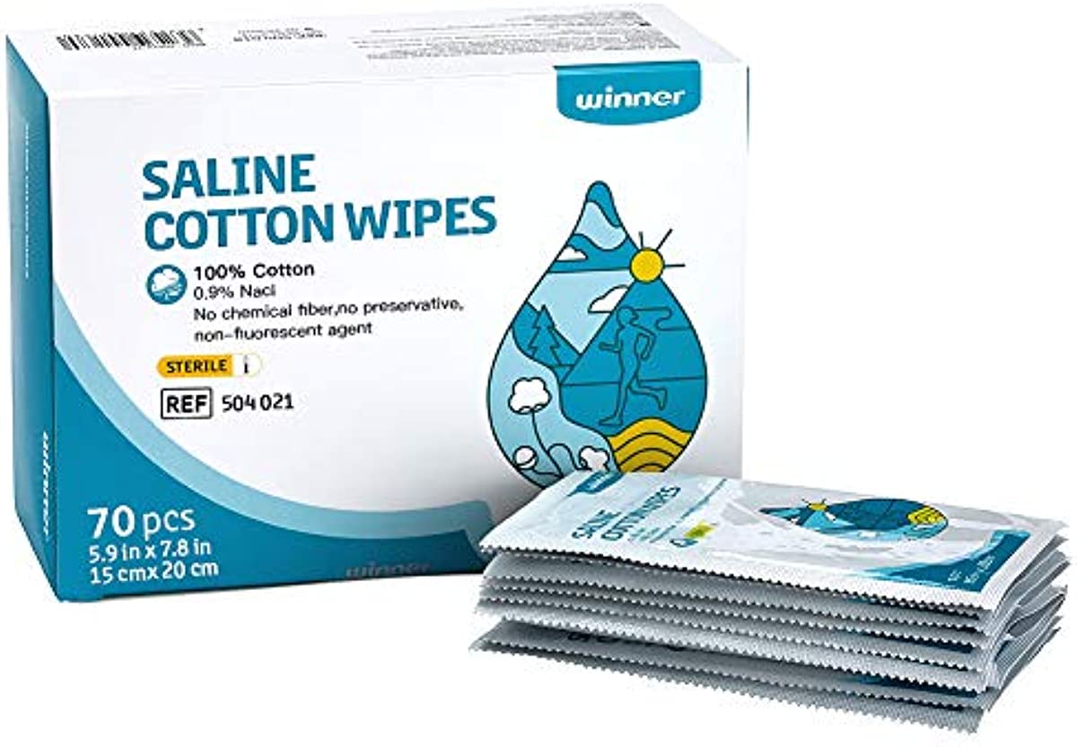 Winner Unscented Baby Saline Wet Wipe, 100{e692fdcde849062c5ae825a399cee2abedfe3097211cbaae10e5995ac84a377e} Cotton, Individual Foil Package, Sterilize, Multi-Purpose for Baby’s Sensitive Eyes and Face, 70 Count, Large Size 5.9” x 7.9”