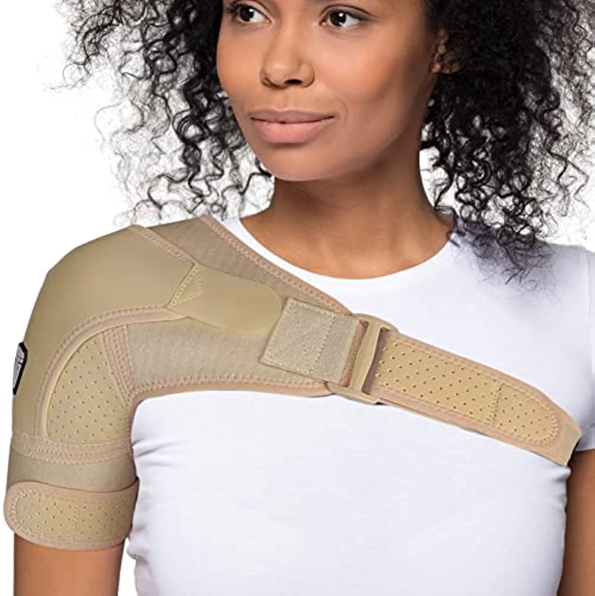 Shoulder Brace for Torn Rotator Cuff - 4 Sizes - Shoulder Pain Relief, Support and Compression - Sleeve Wrap for Shoulder Stability and Recovery - Fits Left and Right Arm, Men & Women (Nude, Small/Medium)