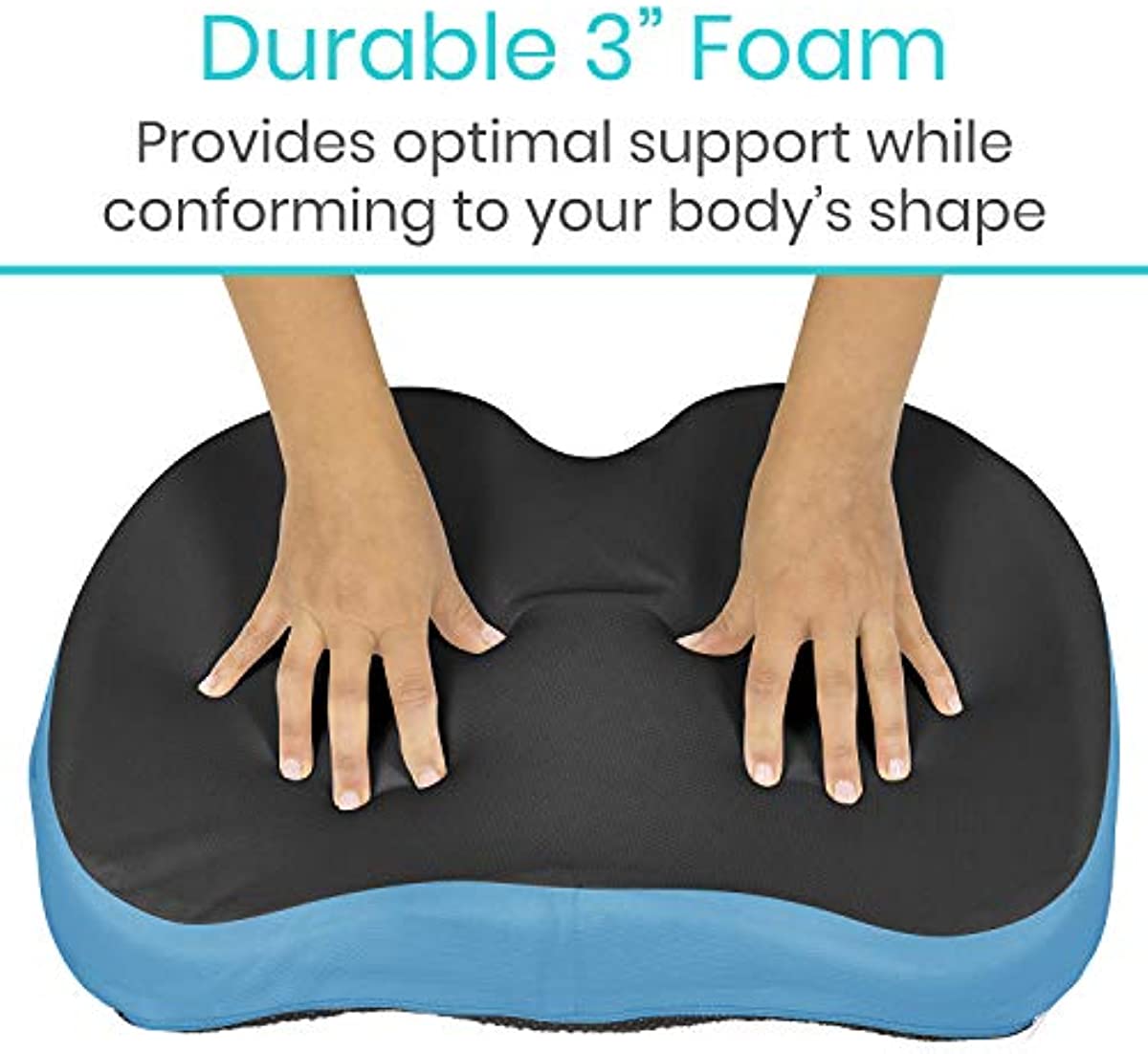 Vive Coccyx Seat Cushion - Orthopedic Foam for Office Chair, Car, Desk and Wheelchair - Tailbone and Lumbar Support Pad - Firm for Sciatica, Lower Back Pain Relief - Includes Soft Cover