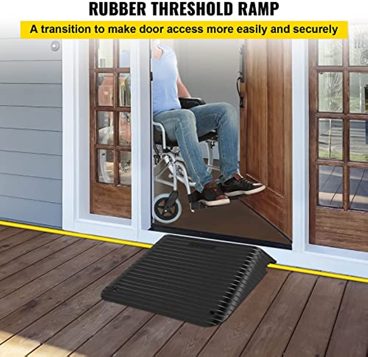 VEVOR Rubber Threshold Ramp, 4\" Rise Doorway Ramp, 1 Pack with Channel Recycled Rubber Rated 3300 Lbs Load Capacity, Non-Slip Surface with Full Accessories for Wheelchair and Scooter