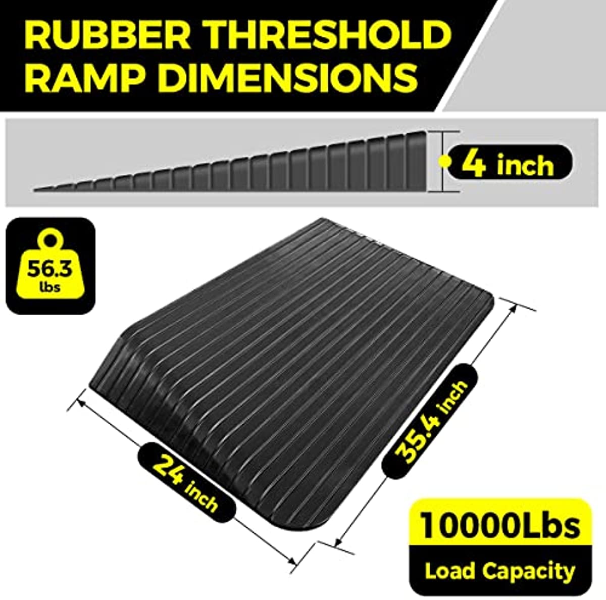 4\" Rise Rubber Threshold Ramp, Linkloos Wheelchair Ramp for Doorways, Recycled Rubber Solid Threshold Ramp 10000Lbs Load Capacity, Non-Slip Surface Portable Ramps for Scooter, Wheelchairs, Stroller