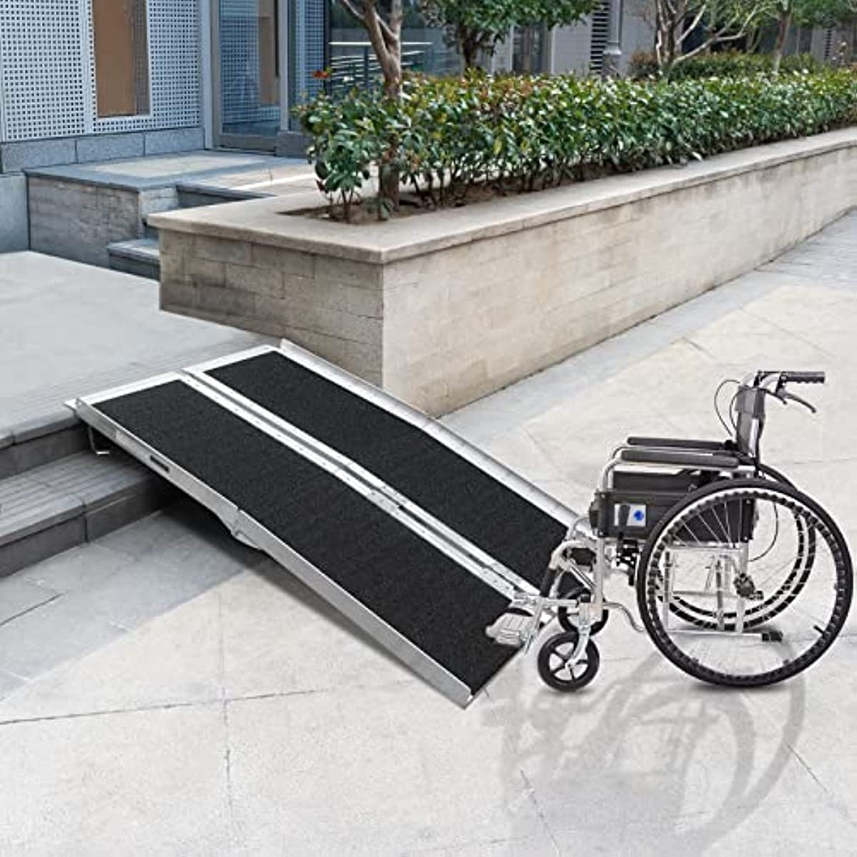 Non Skid Portable Wheelchair Ramp Multi Fold 4FT, Aluminum Foldable Mobility Scooter Ramp, Suitcase with Handle, Holds Up to 600lbs, for Home, Steps, Stairs, Doorways