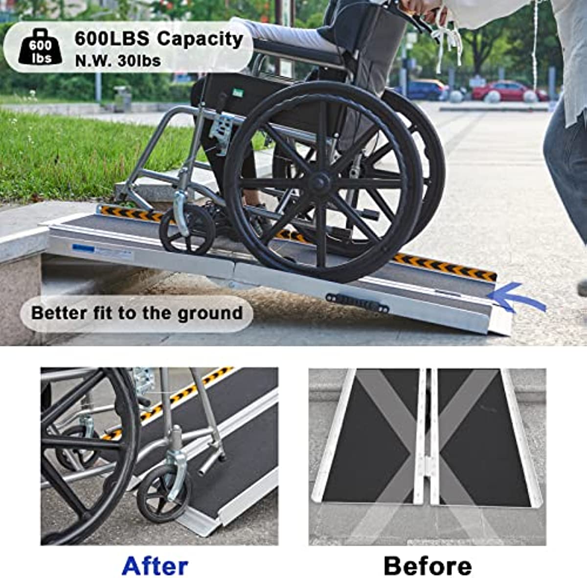 5FT Folding Wheelchair Ramp FACHNUO Slip-Resistant Widened 60\'\'Lx31.3\'\'W Aluminum Portable Mobility Scooter Ramps for Doorways, Steps, Stairs, Threshold Holds up to 600lbs
