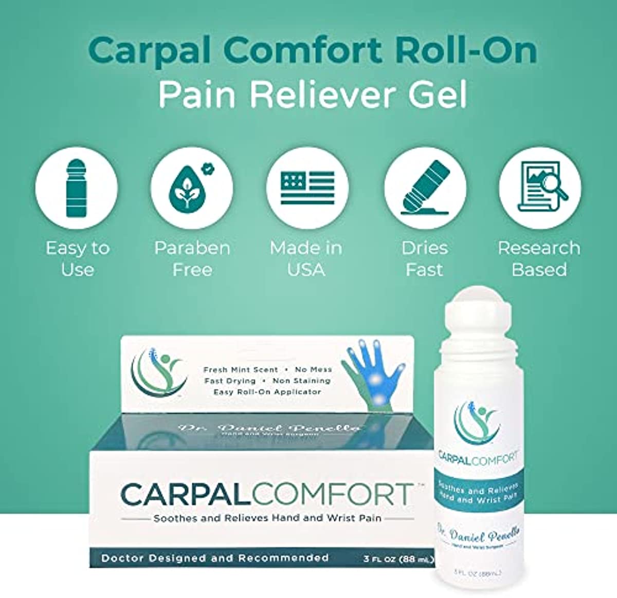 Carpal Comfort, Carpal Tunnel Roll On Relief for Wrist Pain and Hand Pain, 3 Fl Oz/88 mL