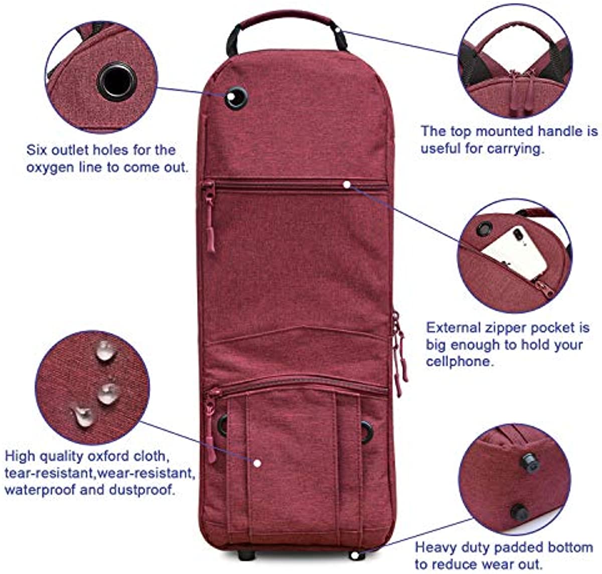 Healvaluefit Oxygen Tank Backpack O2 Cylinder Carrying Hodler Bag for Tank D/M-15, JD/M-22 (Red)