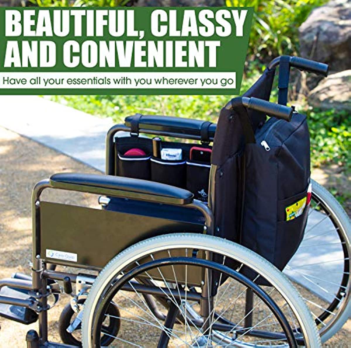 Wheelchair Side Bag - Arm Rest Pouch - Wheel Chair Accessories Organizers - Fits Walkers, Rollators, Scooters (Black)