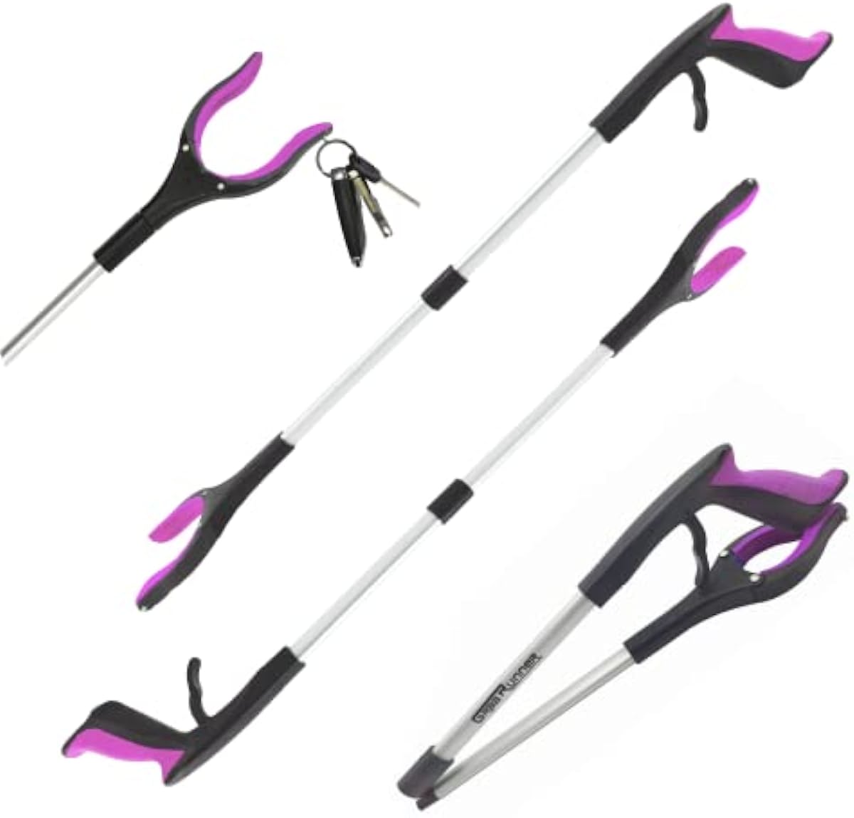 2- Pack Reacher Grabber Tool with Strong Magnetic for Elderly 32 inch Folding Long Reach Arm Extender(Purple), Dark Purple