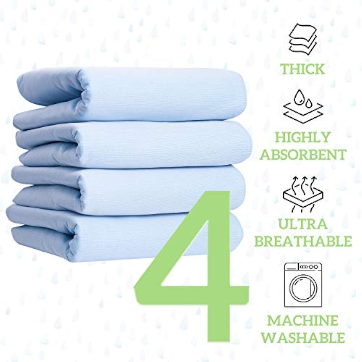 GREEN LIFESTYLE Washable Underpads 4 Pack - Large Bed Pads, 34\" x 36\", for use as Incontinence Bed Pads, Reusable Pet Pads, Great for Dogs, Cats, Bunny, Seniors Bed Pad (Pack of 4 - 34x36)