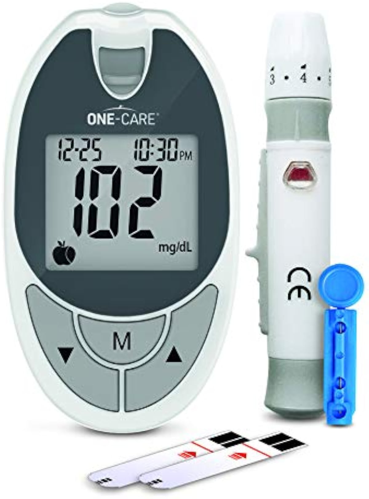 ONE-CARE™ Diabetes Testing Kit: Blood Glucose Monitor System with Blood Sugar Meter, 10 Blood Test Strips, Lancing Device, 10 Lancets, Carrying Case - Glucose Monitoring Kit with Glucometer and Strips