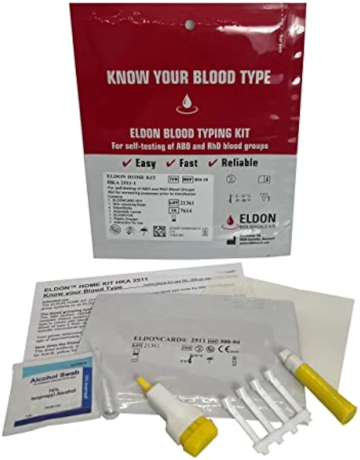 5 x Eldoncard Blood Type Test | A,B,O,AB & Rh Test | 5 x One Step Extra Lancets (5 Test Pack)