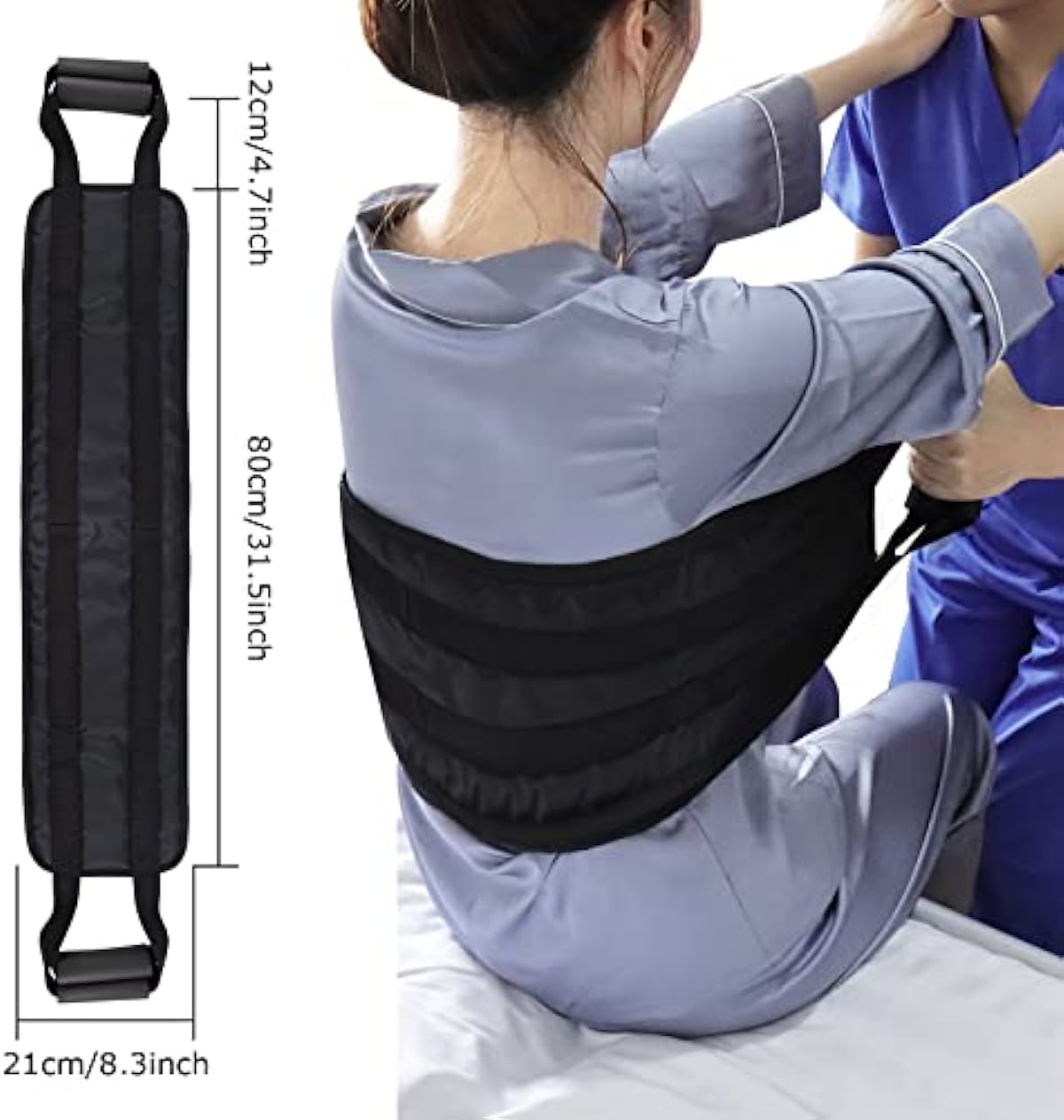 YHK Padded Bed Transfer Nursing Sling for Patient，Transfer Sling for Lifting Seniors（31.5 in），Nursing Transfer Sling Handle Back Lift Mobility Belt for Patient Care， for Medical Lifting Assistance