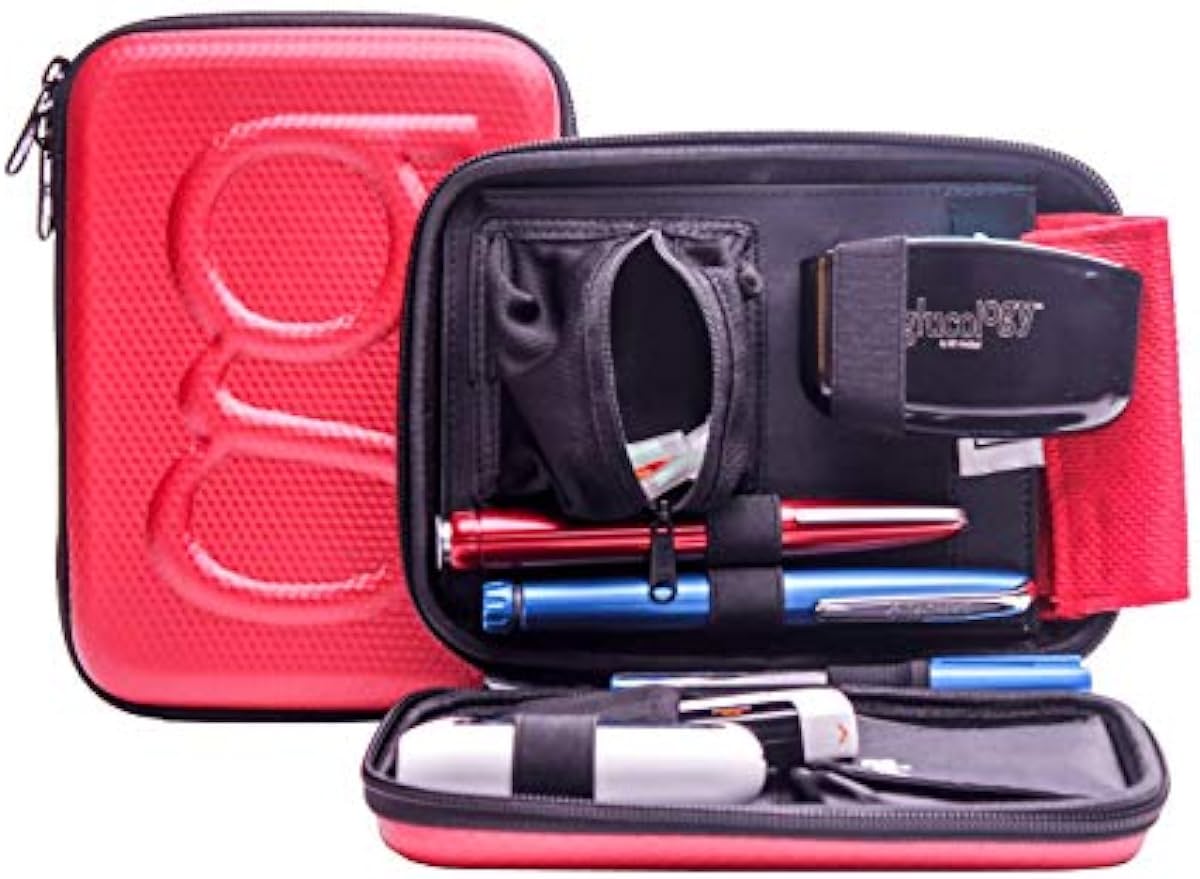 Glucology Diabetic Travel Case - Organizer for Blood Sugar Test Strips, Medication, Glucose Meter, Pills, Tablets, Pens, Insulin Syringes, Needles, Lancets (Red, Classic)
