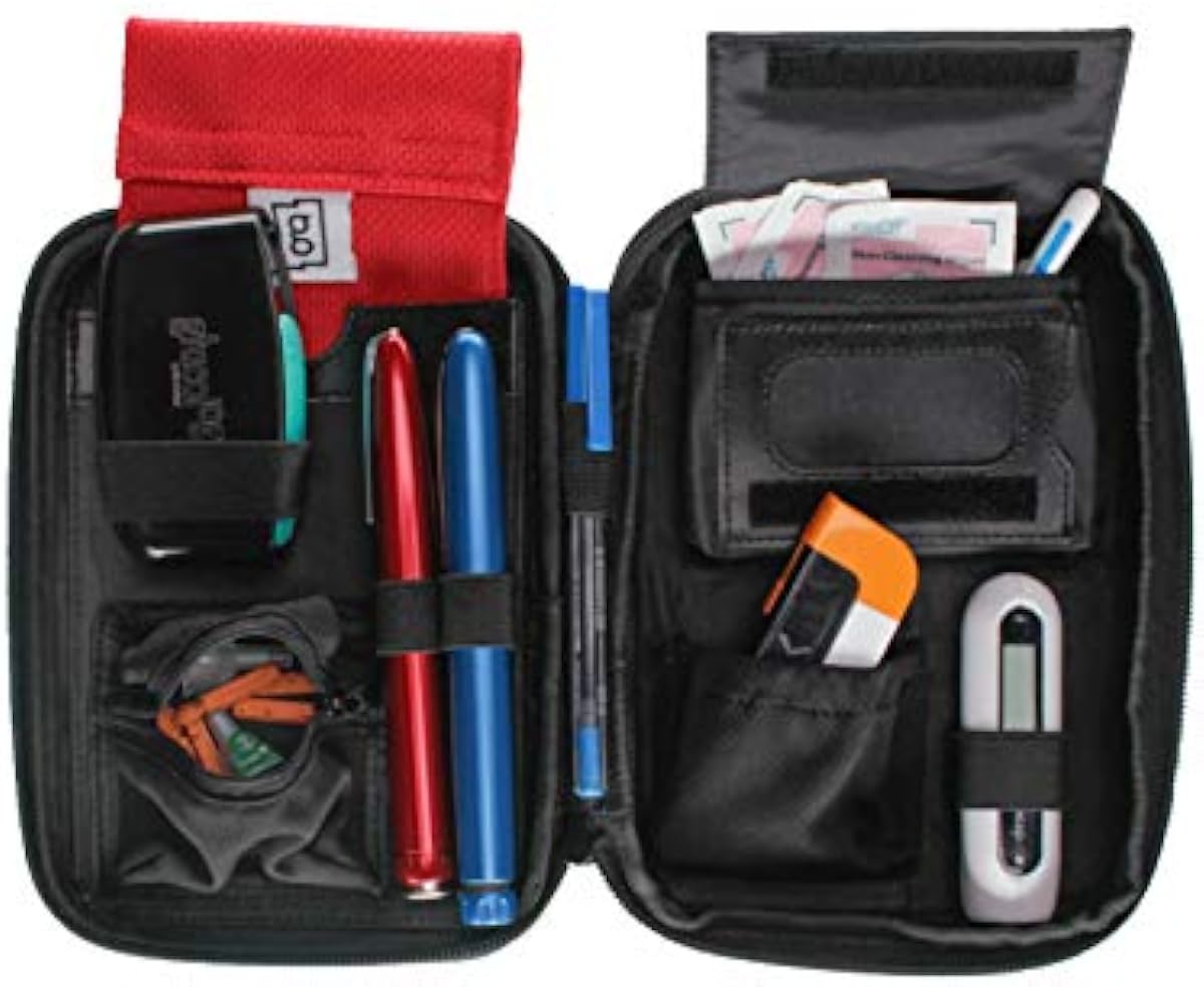 Glucology Diabetic Travel Case - Organizer for Blood Sugar Test Strips, Medication, Glucose Meter, Pills, Tablets, Pens, Insulin Syringes, Needles, Lancets (Red, Classic)