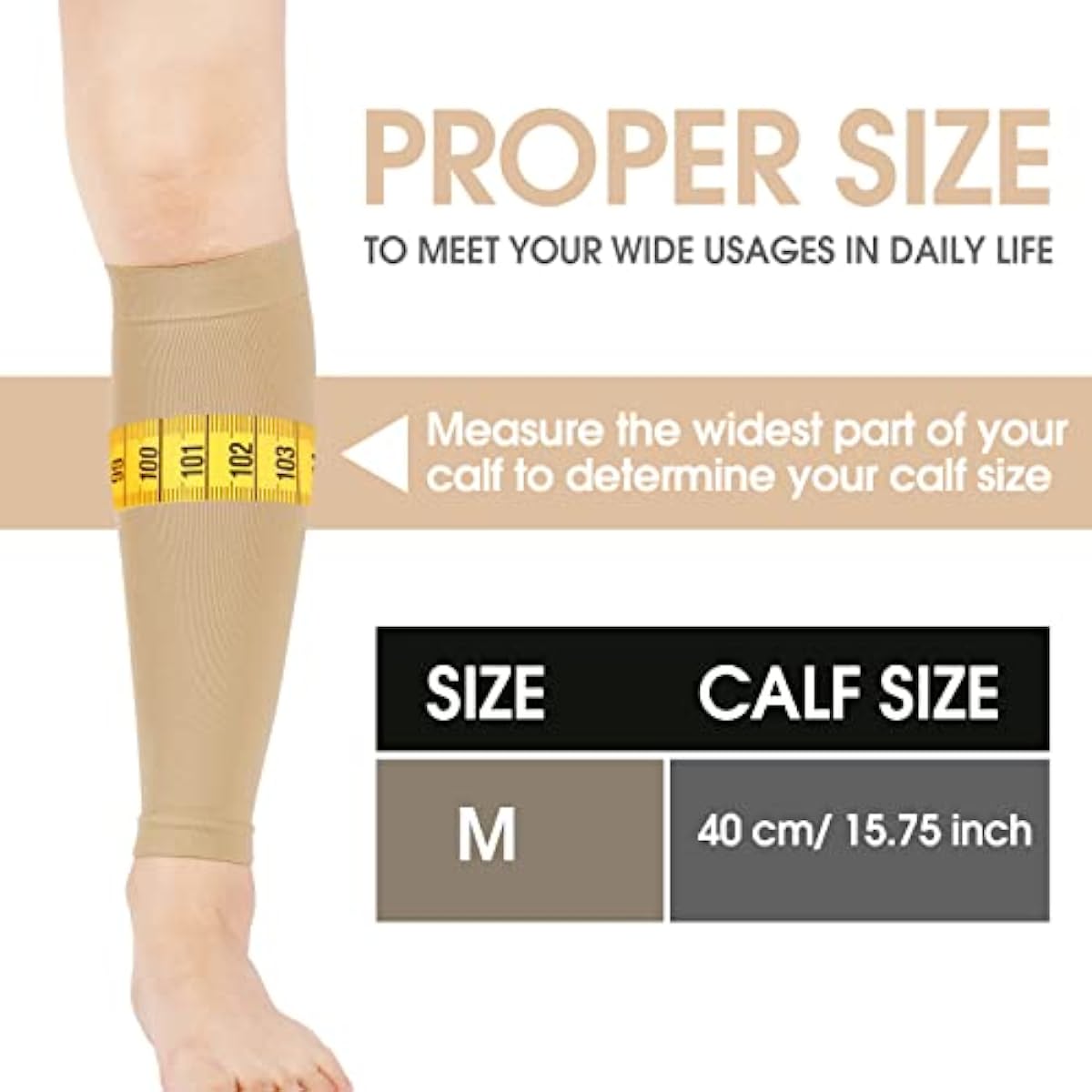 10 Pairs Calf Compression Sleeve Footless Compression Sock Football Leg Sleeve Calf and Shin Support for Men Women Youth Running Cycling Football Basketball Sports, Black and Beige, Medium