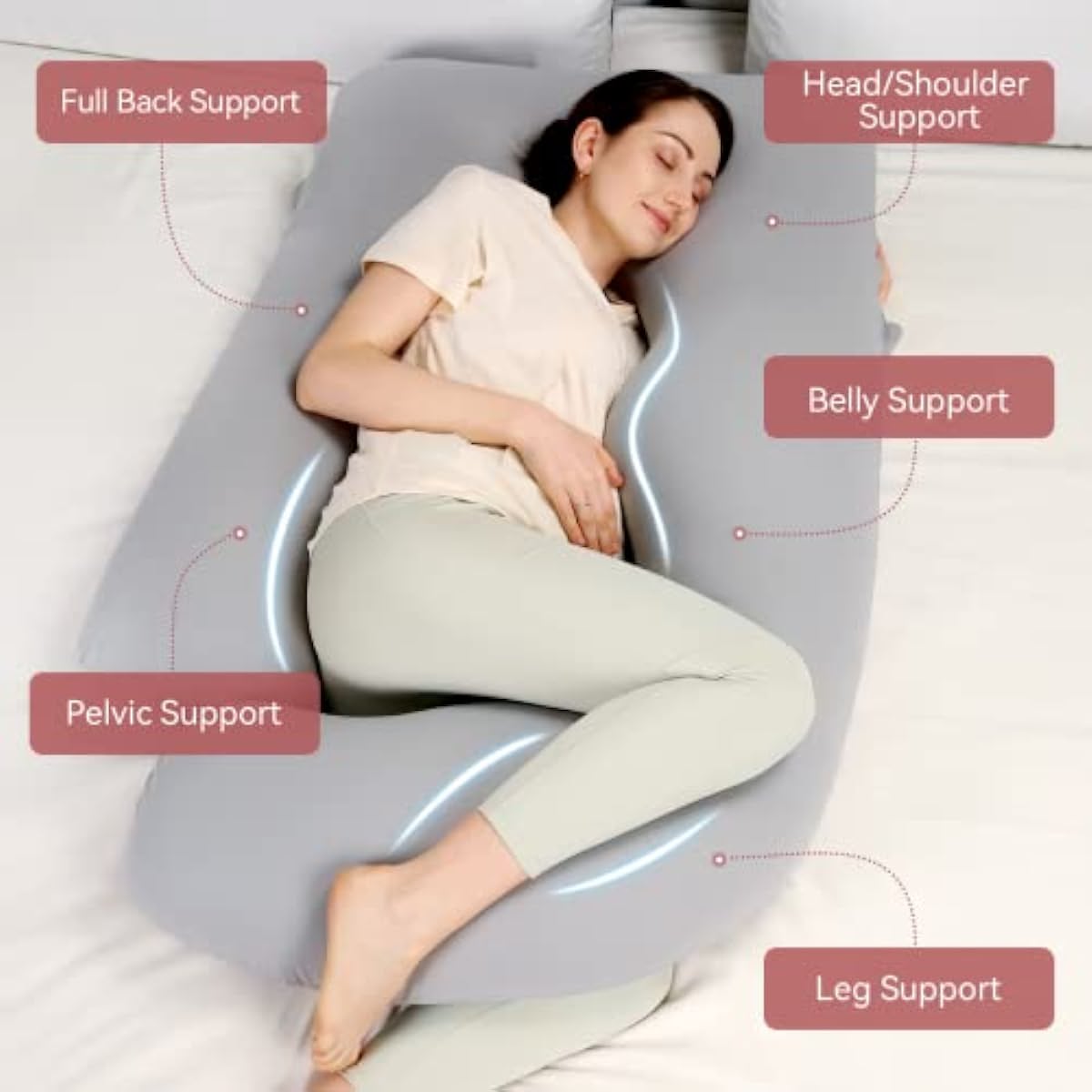 Momcozy Pregnancy Pillows for Sleeping, U Shaped Full Body Pillow for Pregnancy Women with Removable Jersey Cotton Cover, 57 Inch Maternity Pillow, Grey